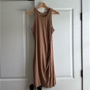 Brown Ruched Ribbed Midi Dress